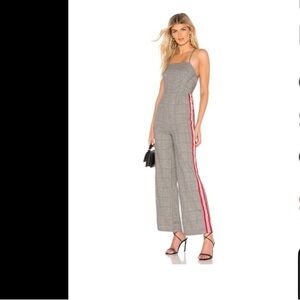 Revolve- Madison Tie Back Jumpsuit in grey plaid.